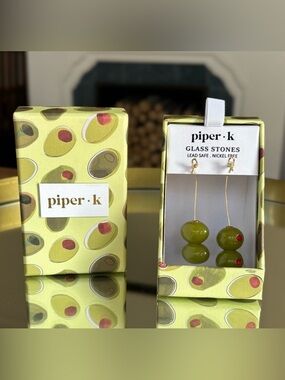Piper K Olive Green Glass Stone Drop Earrings